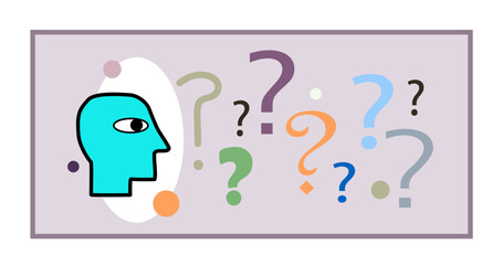 Expression question face Icon Vector  lateral, analytical logical thinking  development mind thinking skill, creative process collection set.Background art for blogs,cards banner advertisement. FAQ.