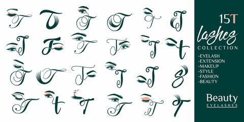 Eyelashes logo with letter T concept