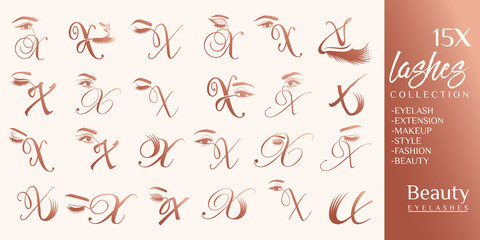 Eyelashes logo with letter X concept