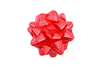 Red ribbon bow isolated in white background.