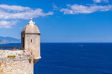 Old coastal fortification watch tower. Monaco - obrazy, fototapety, plakaty