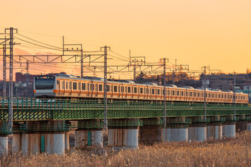 Fototapeta na wymiar 橋を渡る電車