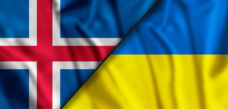 Ukraine And Islands Flags National with ripples. Landscape design. 3d illustration.