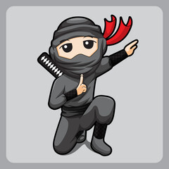Cute cartoon ninja attacking with sword © Nun