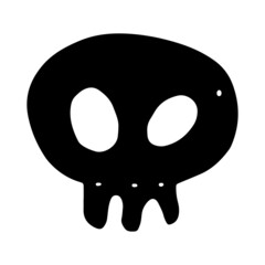 Hand drawn cute black skull doodle. Comic head bone pirate icon. Marine sea piracy symbol, sign, tattoo. Vector illustration isolated on white background