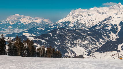 Fototapeta premium Beautiful alpine winter landscape at Maria Alm, Salzburg, Austria