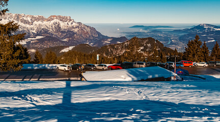 Beautiful alpine winter landscape at the famous Rossfeld panorama road near Berchtesgaden, Bavaria, Germany
