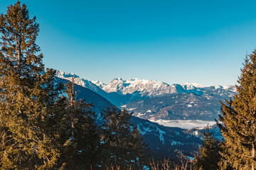 Beautiful alpine winter landscape at the famous Rossfeld panorama road near Berchtesgaden, Bavaria, Germany