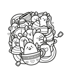 Bunny coloring page doodle vector