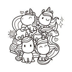 Unicorn coloring page doodle vector
