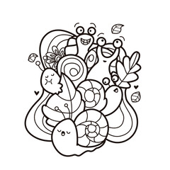 Snail coloring page doodle vector