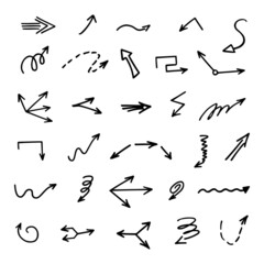 Vector set of hand-drawn arrows, elements for presentation