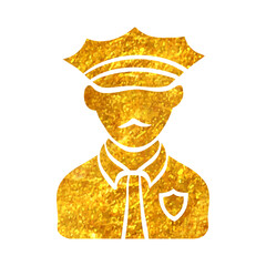 Hand drawn gold foil texture icon Police avatar