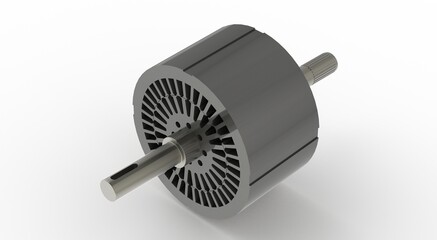 Stator and Rotor assembly for electric motor,shaft and sheet metal packages, 3d rendering