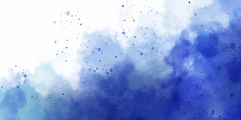 Exploding blue watercolor abstract background on white background. Hand drawn art on paper. Freeze motion of blue powder exploding, isolated on white background. Abstract design of blue dust cloud.