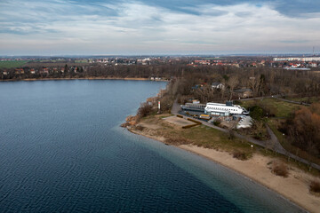 Kulkwitzersee Schiff von Oben in Leipzig 