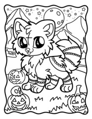Cute kawaii fox. Magic animals.Coloring for children. Chibi. Gothic. Coloring book for adults. Halloween Magic.