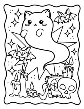 Coloring. Coloring for children. Ghost cat. Coloring book for adults. Cat. Black and white illustration.