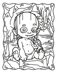Baby Golum. Golum. Coloring book for Halloween. Coloring book for children and adults. Spooky coloring. Halloween.