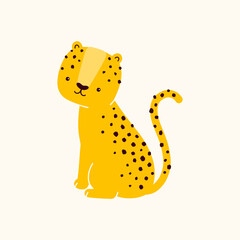 Animal vector illustration. Cute cheetah is sitting. Character isolated on white background