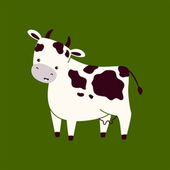 Vector illustration of a cute cow on a green background
