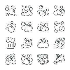 Foam icons set. Soap bubbles, icon collection. Line with editable stroke - obrazy, fototapety, plakaty