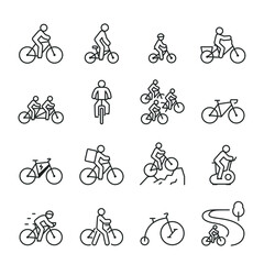 Fototapeta Bicycle, cyclists icons set. Bicycle ride, icon collection. Line with editable stroke obraz
