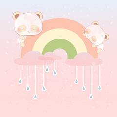 cute little rainbow pandas eat rainbow