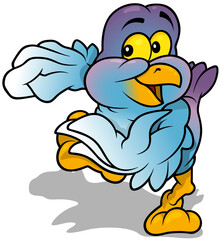 Cute Smiling Blue-purple Bird - Colored Cartoon Illustration Isolated on White Background, Vector