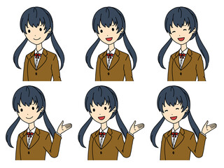 案内をするポーズの女子高生などの上半身のイラストのセット