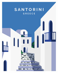 Santorini Greece.
Greek Islands. View of traditional architecture on blue sky. Vector Illustration - obrazy, fototapety, plakaty