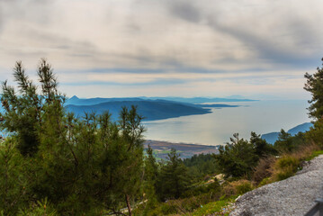 MUGLA, TURKEY: Beautiful landscape from above on the coast in Mugla province.