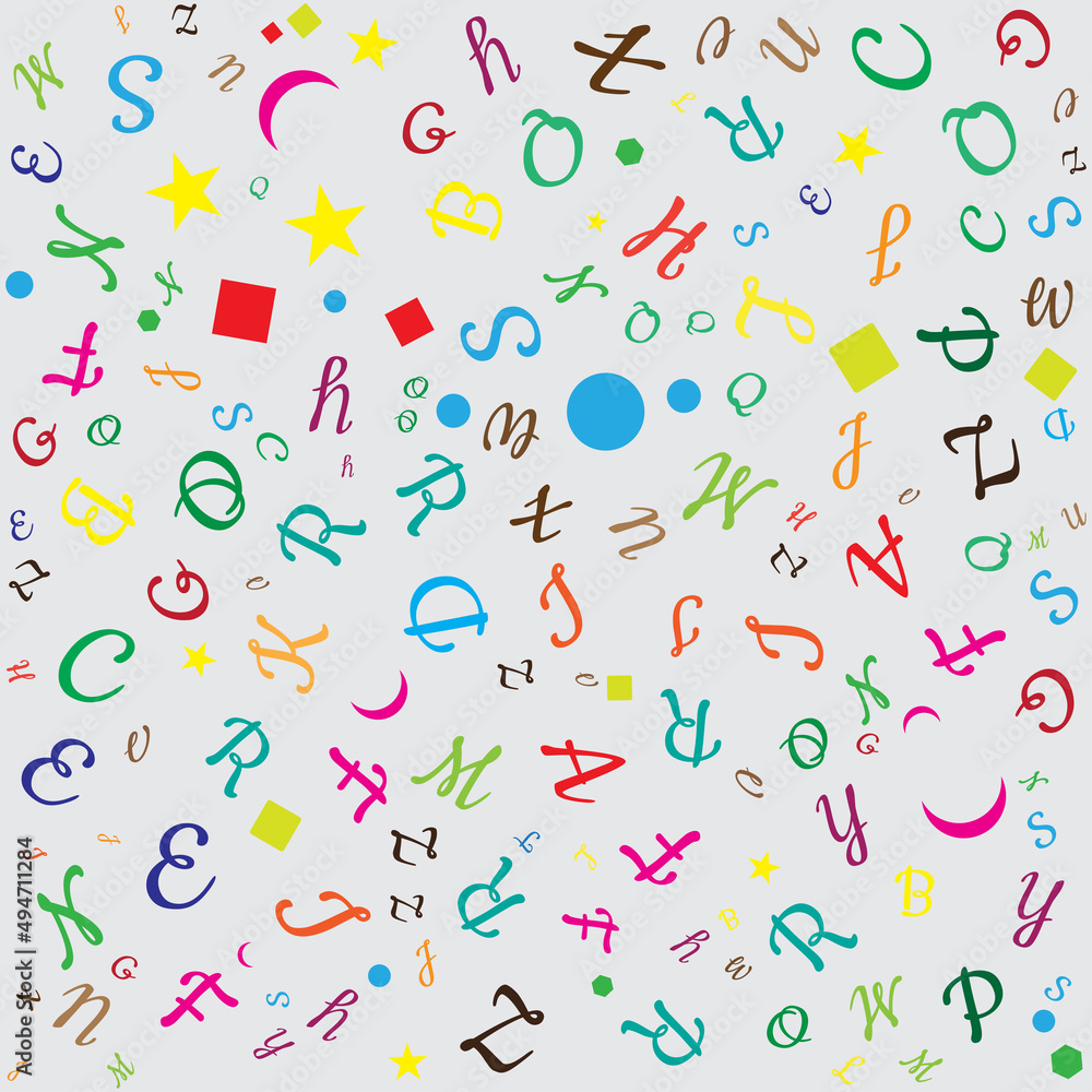 Fototapete Seamless pattern full color with alphabet letter of English ABC to Z  with star shape for language Day, islolated on grey background vector