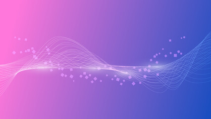 abstract white line wave with lighting effect on pink and purple gradient color background with copy space for technology and futuristic element design