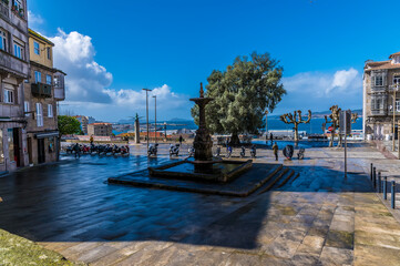 A view across the Fishermens Plaza in Vigo, Spain on a spring day - obrazy, fototapety, plakaty