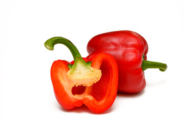sweet red pepper in a cut close-up on a white background