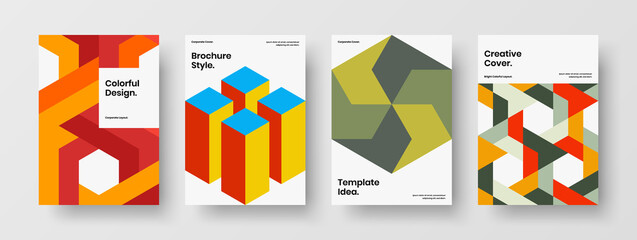 Amazing banner A4 design vector illustration set. Minimalistic geometric tiles magazine cover template collection.