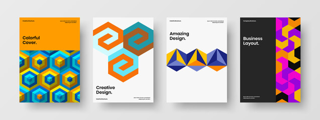 Obraz premium Premium annual report vector design template collection. Unique mosaic pattern company brochure concept bundle.