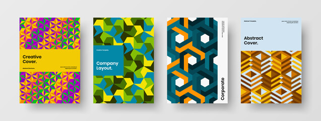 Original geometric pattern handbill illustration collection. Modern flyer A4 design vector template bundle.