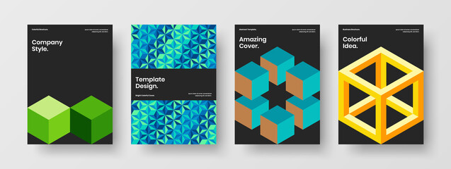 Fresh mosaic shapes flyer illustration bundle. Unique book cover vector design template set.