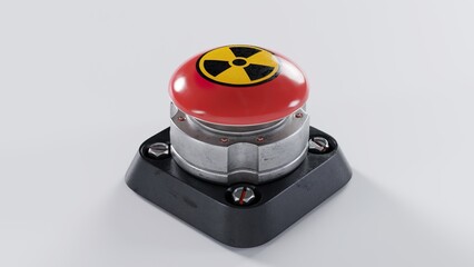 Nuclear launch button on a white background - obrazy, fototapety, plakaty
