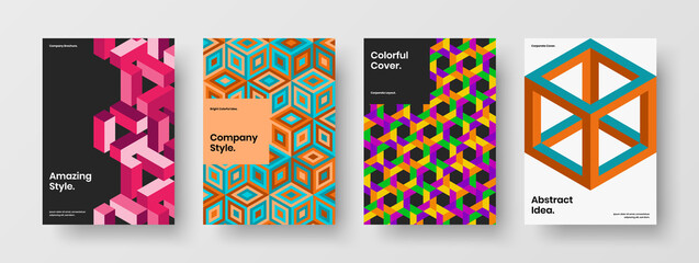 Creative corporate brochure A4 vector design concept composition. Premium geometric shapes catalog cover layout collection.