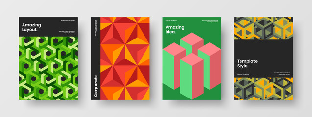 Modern booklet A4 vector design template bundle. Fresh mosaic pattern corporate identity layout set.