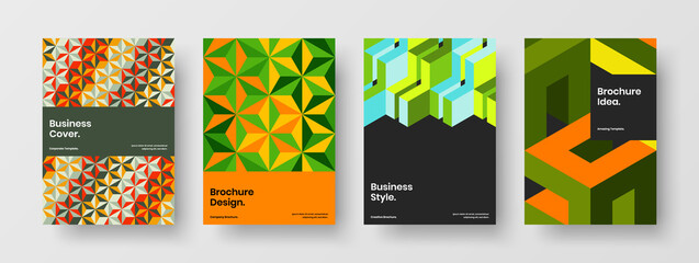 Unique pamphlet A4 vector design layout composition. Clean geometric shapes handbill template collection.