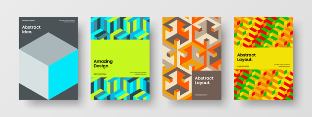 Amazing mosaic shapes company brochure illustration set. Minimalistic postcard design vector concept composition.