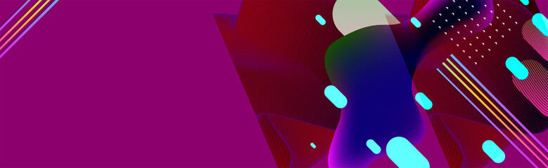 New bright juicy summer abstract fluid creative banner, trendy bright neon colors with dynamic lines