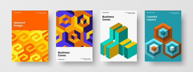 Amazing mosaic pattern catalog cover illustration composition. Minimalistic corporate brochure vector design template set.