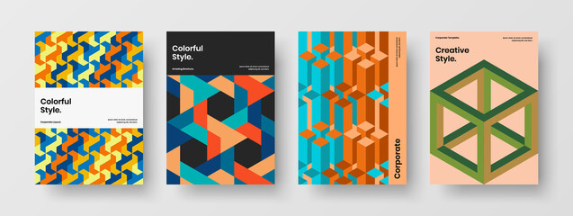 Trendy corporate brochure A4 design vector concept collection. Simple geometric shapes flyer layout set.