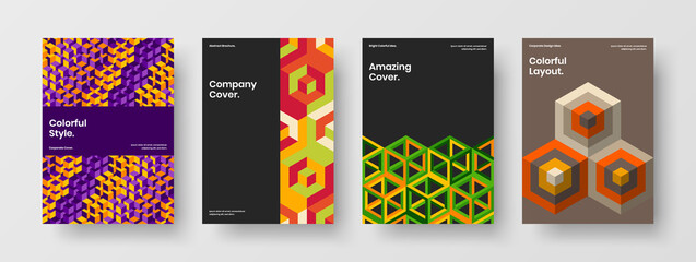 Obraz premium Abstract book cover A4 vector design template collection. Clean geometric pattern leaflet illustration bundle.