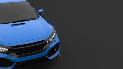 Obraz na płótnie Canvas Front view of a generic and brandless moder Blue sport car